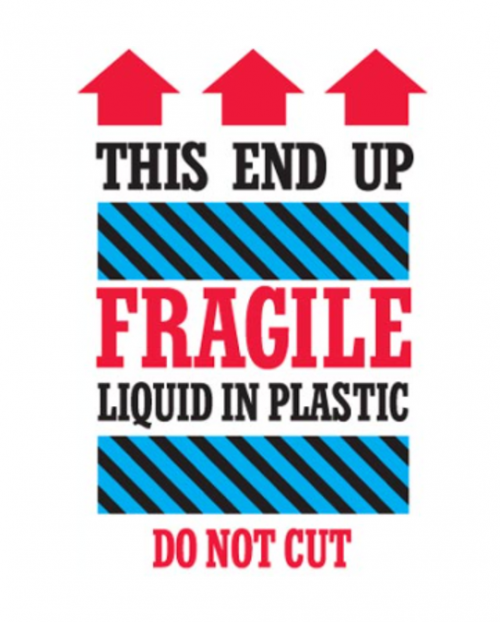 This End Up – Fragile Liquid In Plastic’ Label – 4″ X 6″
